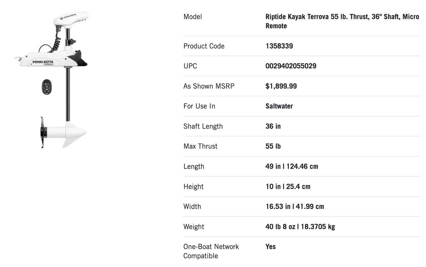 F8 + Minn Kota Terrova 36" 55lb thrust